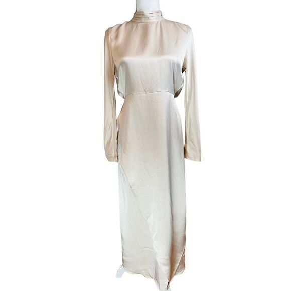 ZARA‎ Events Champagne Open Back Dress Sz M New NWT Long Sleeve High Neck Tulip - Picture 3 of 16